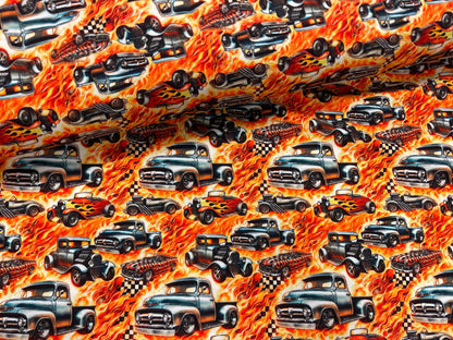 Jersey en coton - voitures en feu 200 g/m²