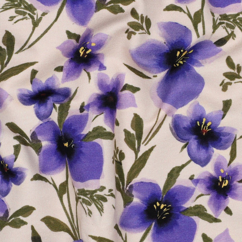 Jersey en coton - rêve floral violet 190 g/m²