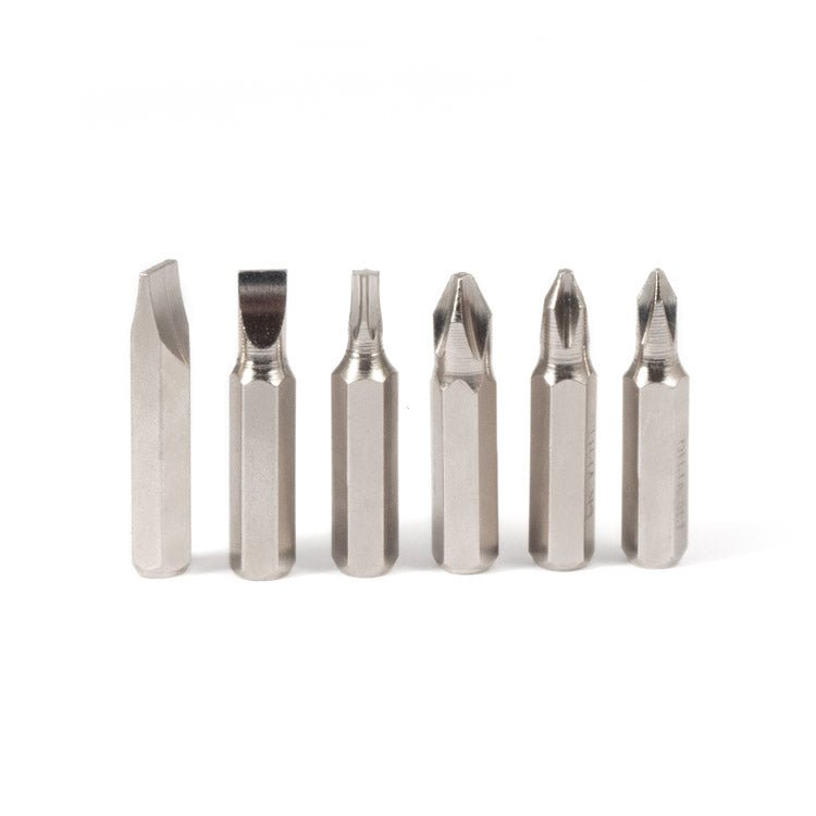 Image of compact screwdriver for sewing machines with 6 interchangeable bits – available online at Šarlotes audumi