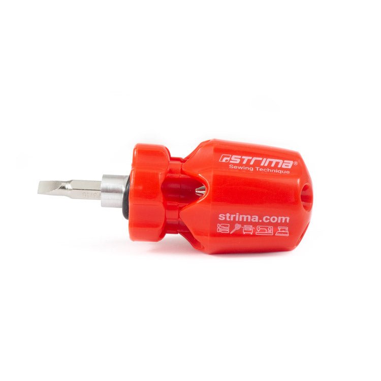 Image of a compact screwdriver for sewing machines with 6 interchangeable bits – available online at Šarlotes audumi