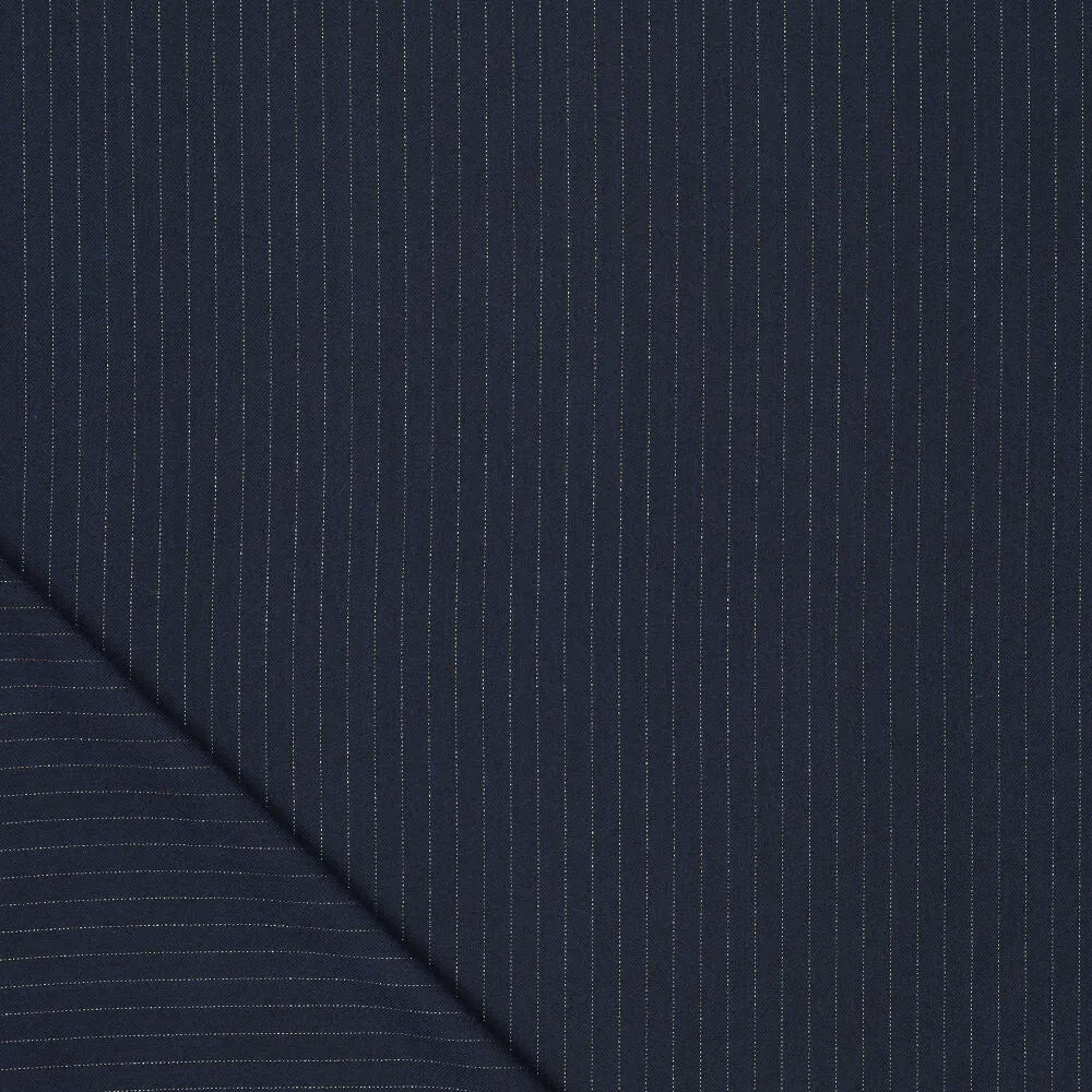 Attēls avec tissu de costume à fine rayure lurex - bleu foncé | 195 g/m² | 145 cm – disponible chez Šarlotes audumi