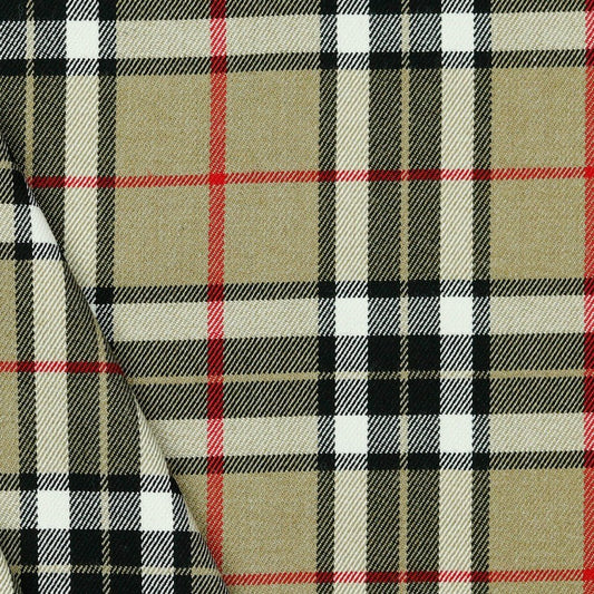 Tissu de costume - beige à carreaux 230 g/m²