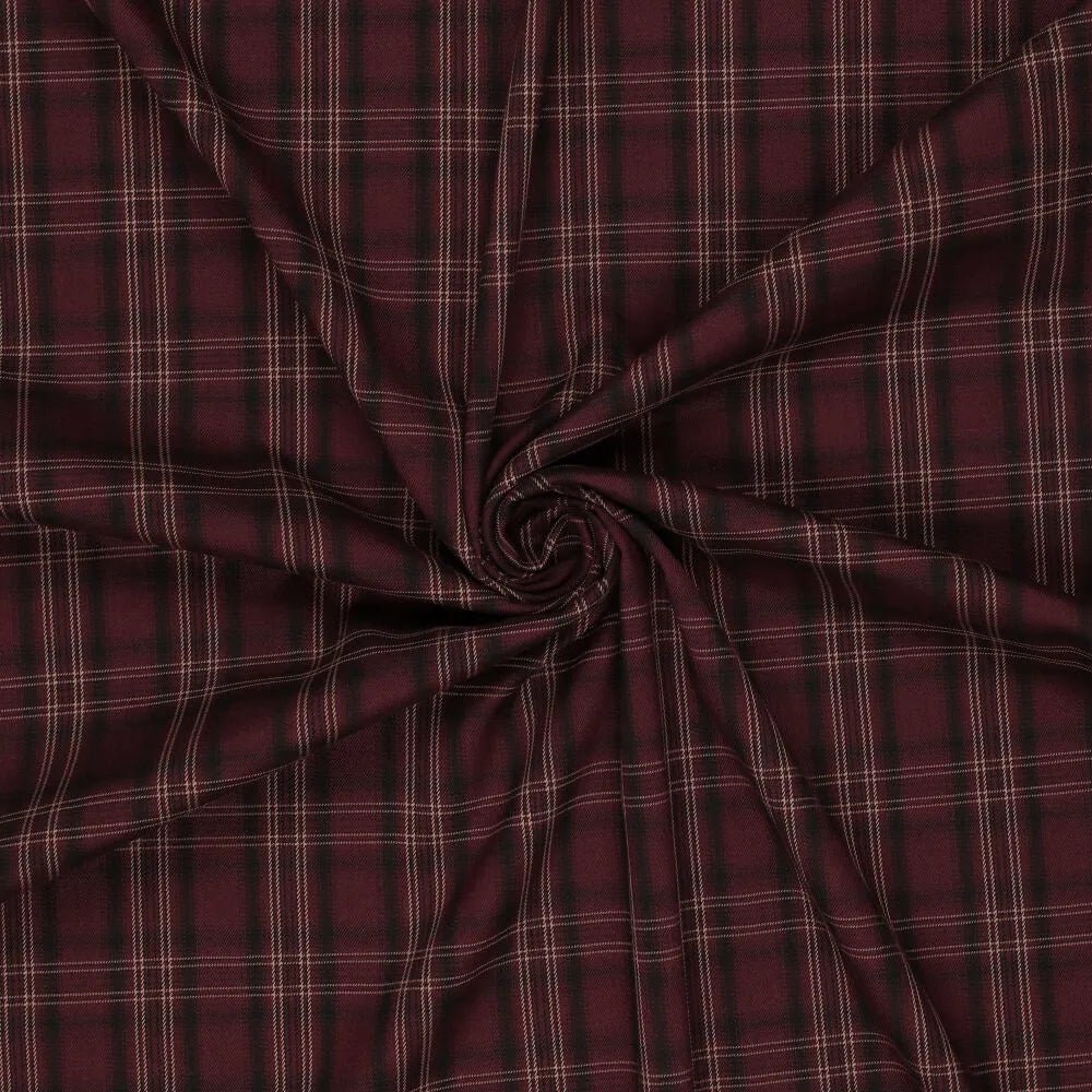 Image de tissu de costume bordeaux à carreaux – disponible en ligne chez Šarlotes audumi