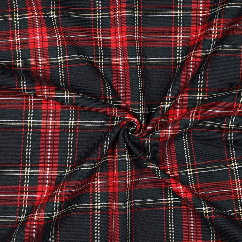 Tissu de costume à carreaux noirs et rouges 230 g/m²