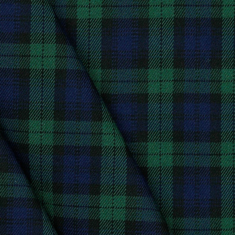 Suiting fabric - blue, green plaid 230 g/m²