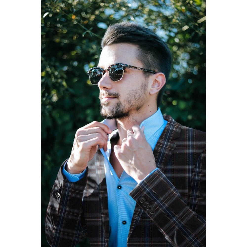 Suit fabric - blue, green checkered 230 g/m²