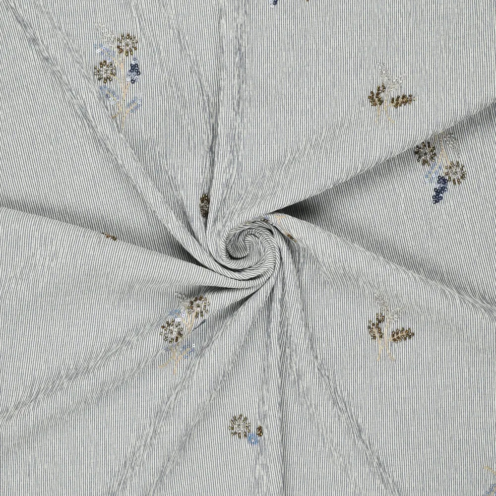 Image du tissu pour chemise avec élasthanne - rayé bleu à perles brodées 135 g/m² – disponible chez Šarlotes audumi