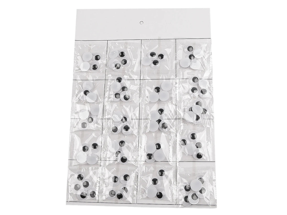 Image de yeux mobiles en plastique à coller – 15 mm, 20 pièces – disponible en ligne chez Šarlotes audumi