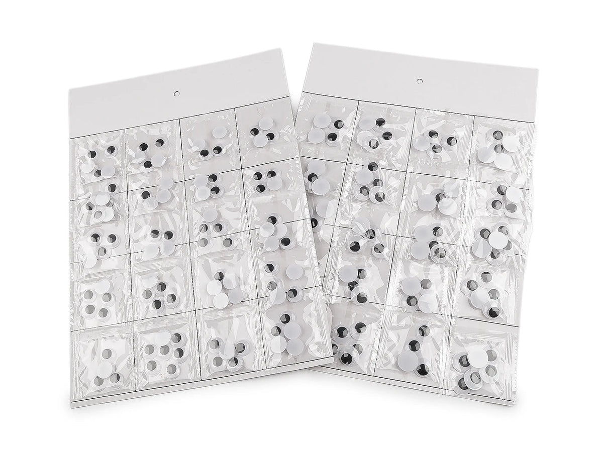 Image de yeux mobiles en plastique à coller – 15 mm, 20 pièces – disponible en ligne chez Šarlotes audumi