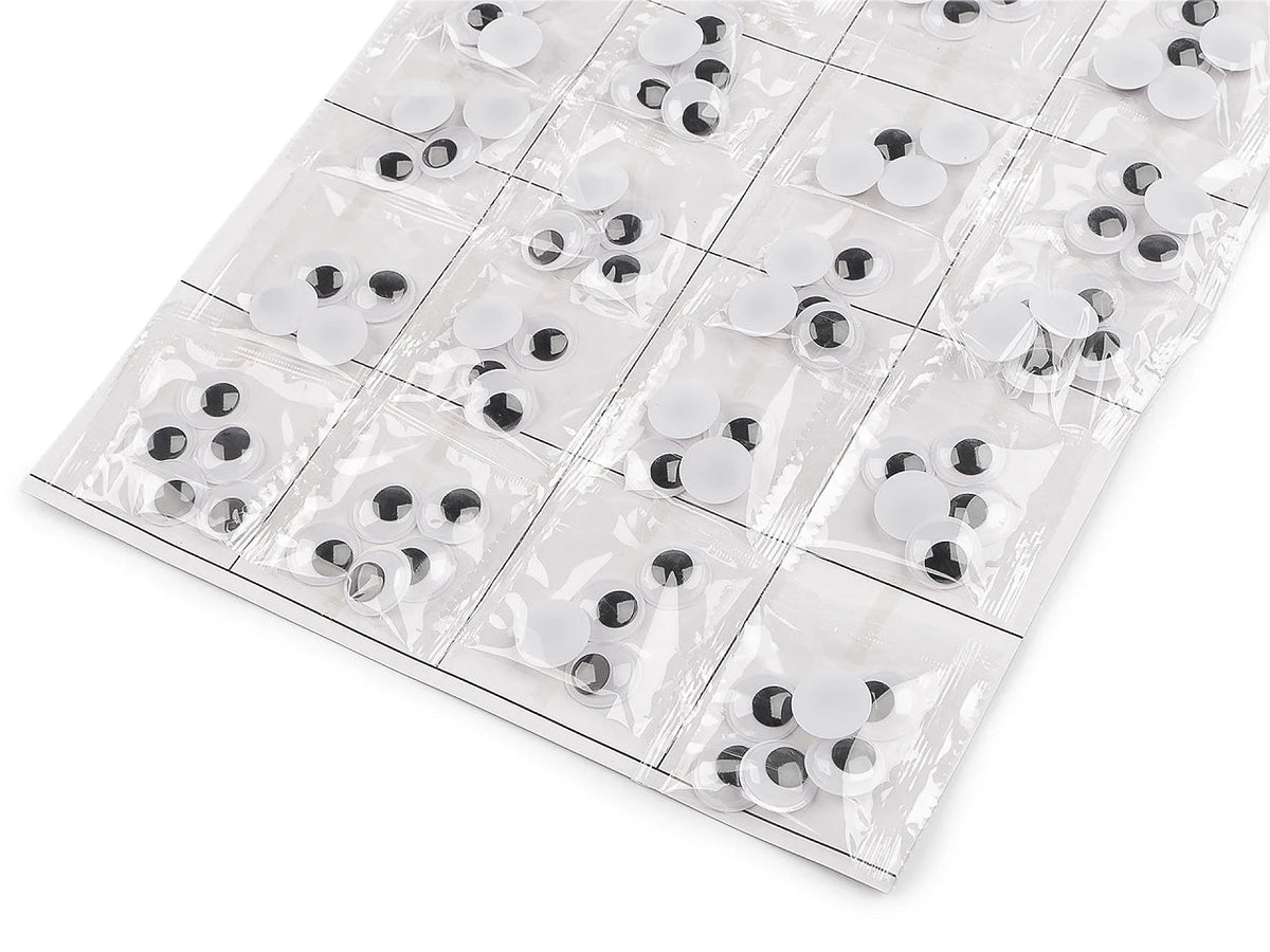 Image de yeux mobiles en plastique à coller – 15 mm, 20 pièces – disponible en ligne chez Šarlotes audumi