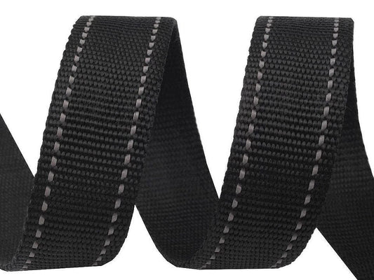 sangle pour sacs, sangles 30 mm - noire avec lignes réfléchissantes