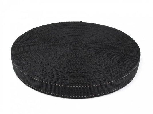 Ruban pour sacs, sangles 30 mm - noir avec lignes réfléchissantes