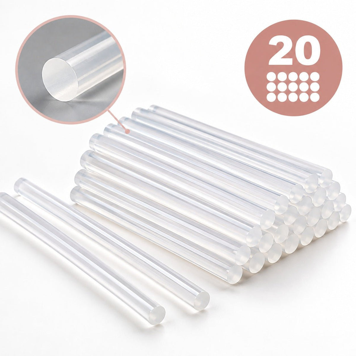 Image de bâtonnets pour pistolet à colle 7 mm × 20 cm, transparents et non jaunissants, 10 pièces – disponible en ligne chez Šarlotes audumi