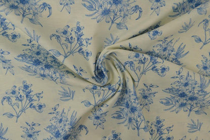 Image of linen with cotton - blue flowers 170 g/m² – available at Šarlotes audumi