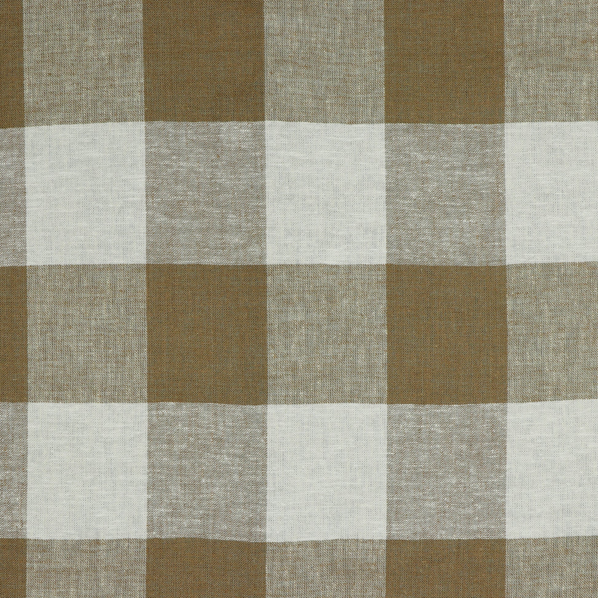 Linen with viscose - light brown checked 145 g/m²