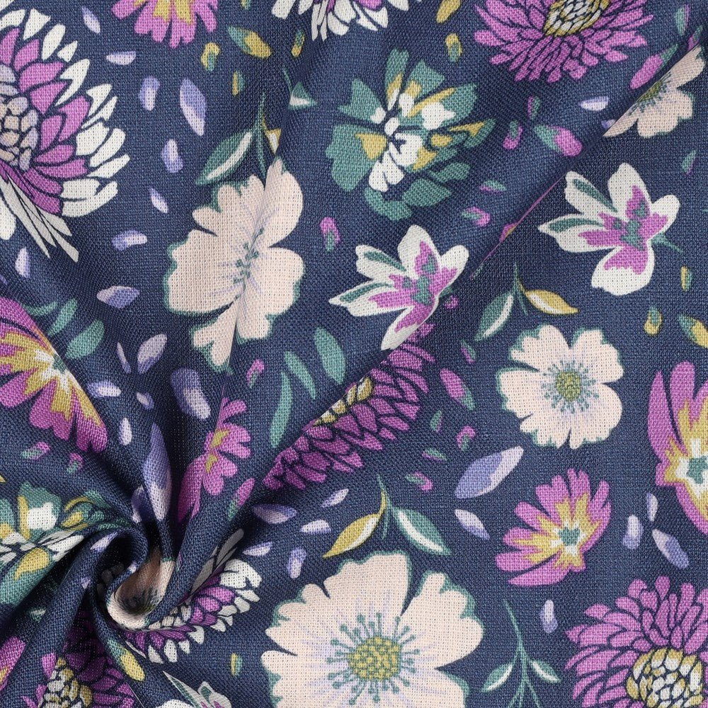Lin et viscose - fleurs lilas 180 g/m²