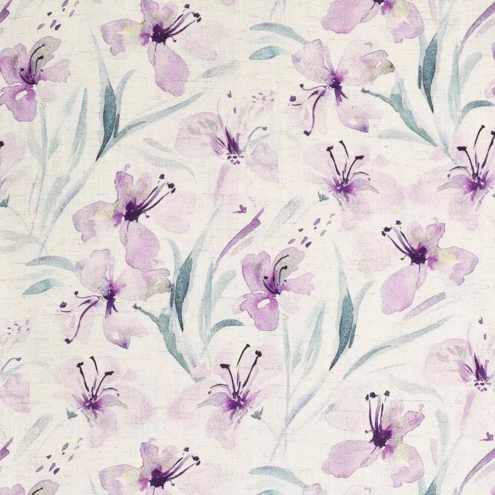 Lin avec viscose - fleurs lilas 200 g/m²