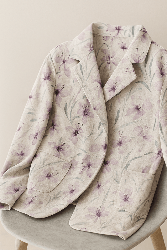 Lin mélangé à de la viscose - fleurs lilas 200 g/m²
