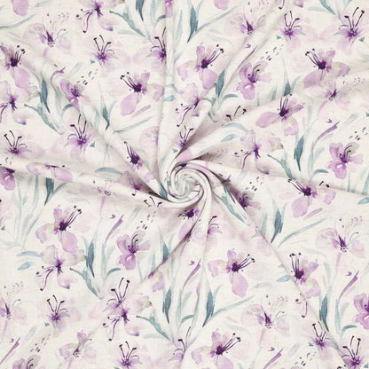 Lin avec viscose - fleurs lilas 200 g/m²