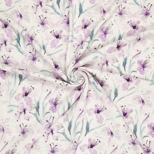 Lin avec viscose - fleurs lilas 200 g/m²