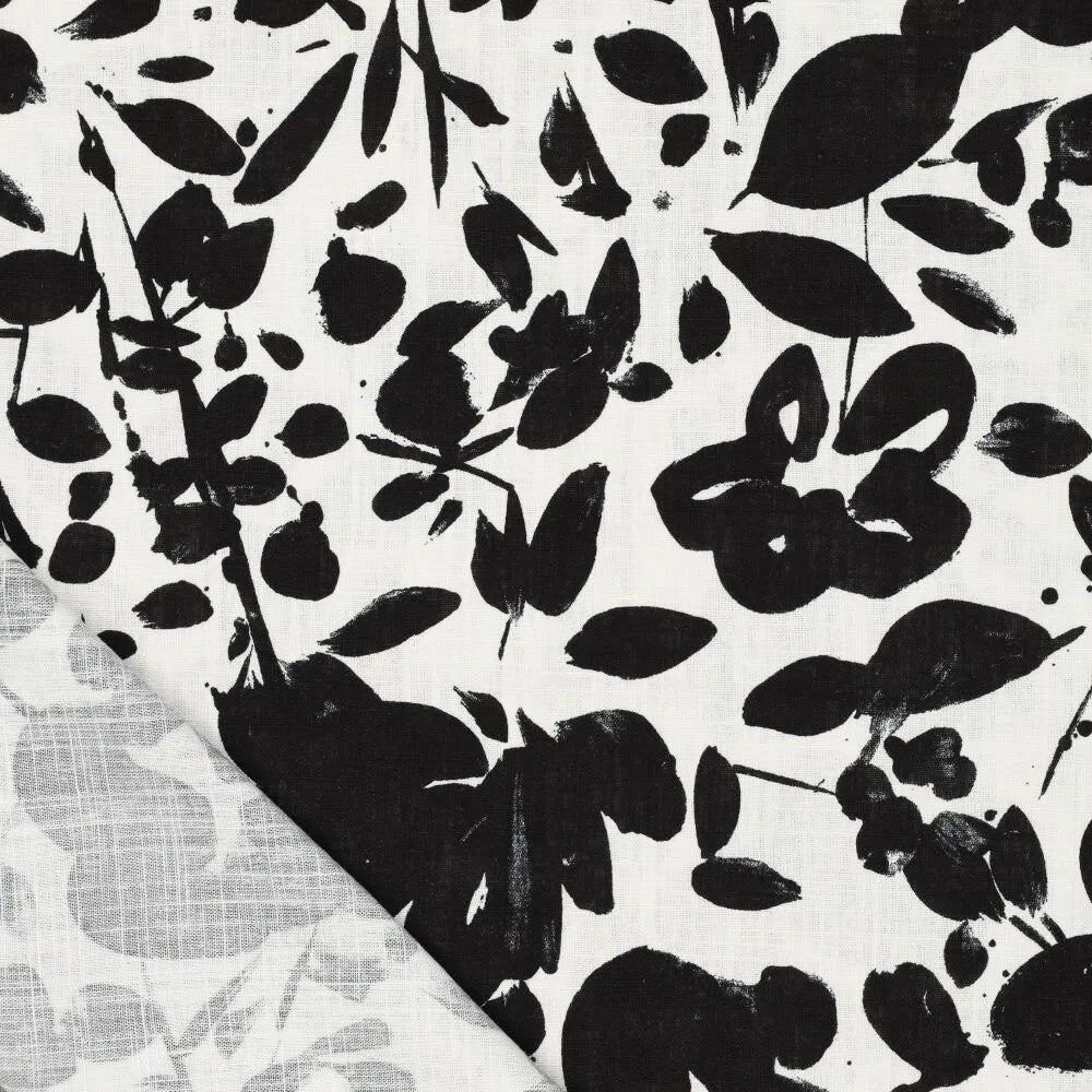 Lin avec viscose - feuilles noires 180 g/m²