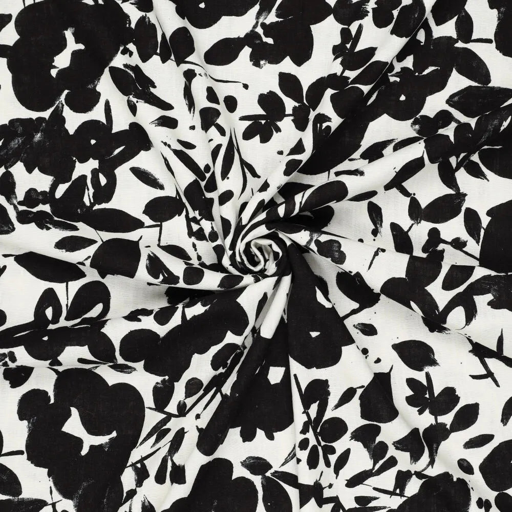 Lin avec viscose - feuilles noires 180 g/m²