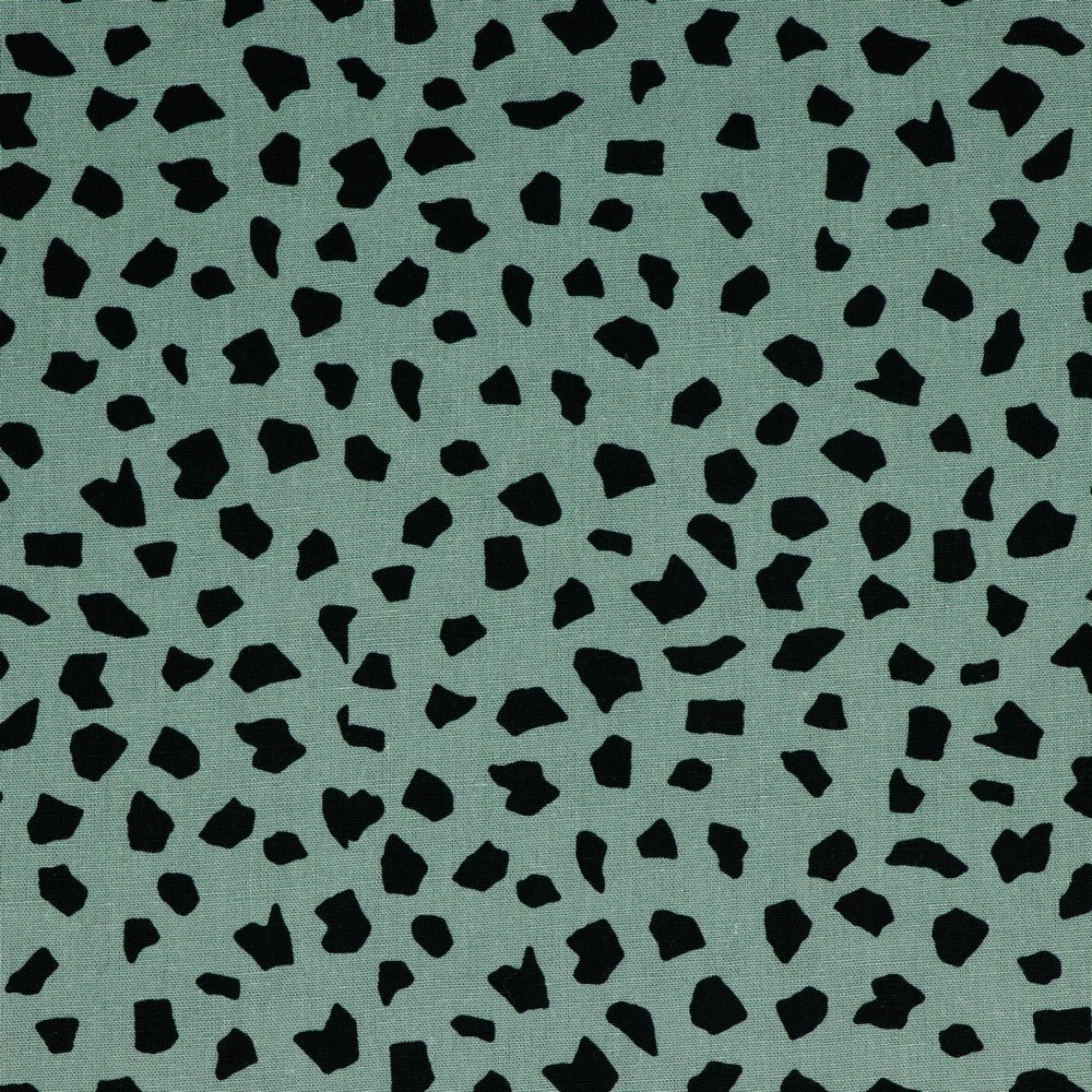 Lin avec viscose - à pois noirs sur fond menthe foncé 180 g/m²