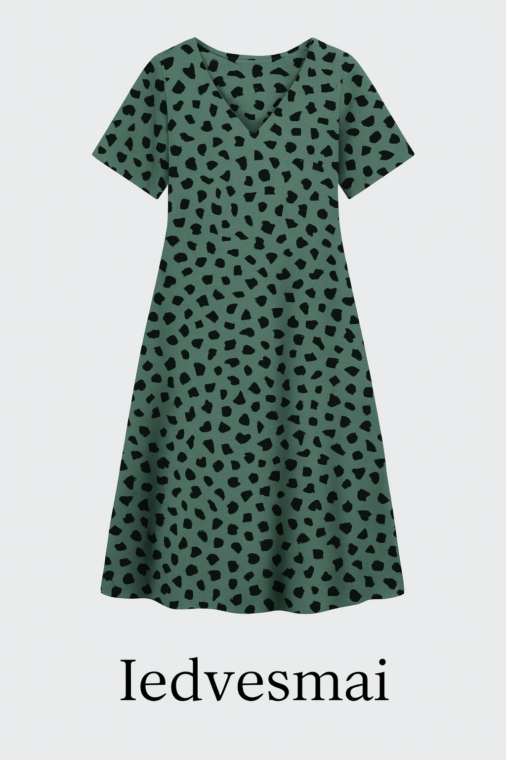 Lin avec viscose - pois noirs sur fond menthe foncé 180 g/m²