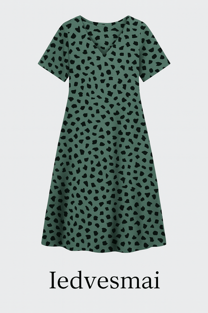 Lin avec viscose - pois noirs sur fond menthe foncé 180 g/m²
