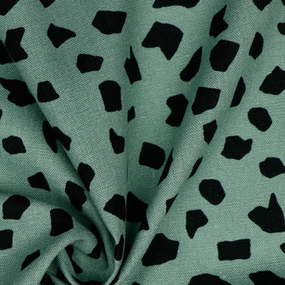 Lin avec viscose - pois noirs sur fond menthe foncé 180 g/m²