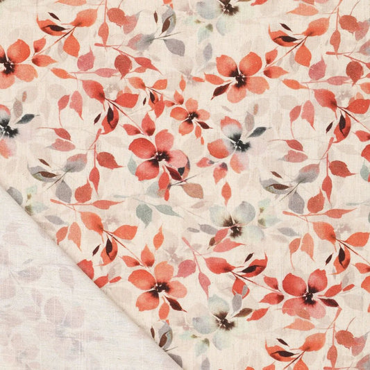 Lin avec viscose - fleurs orange 120 g/m²