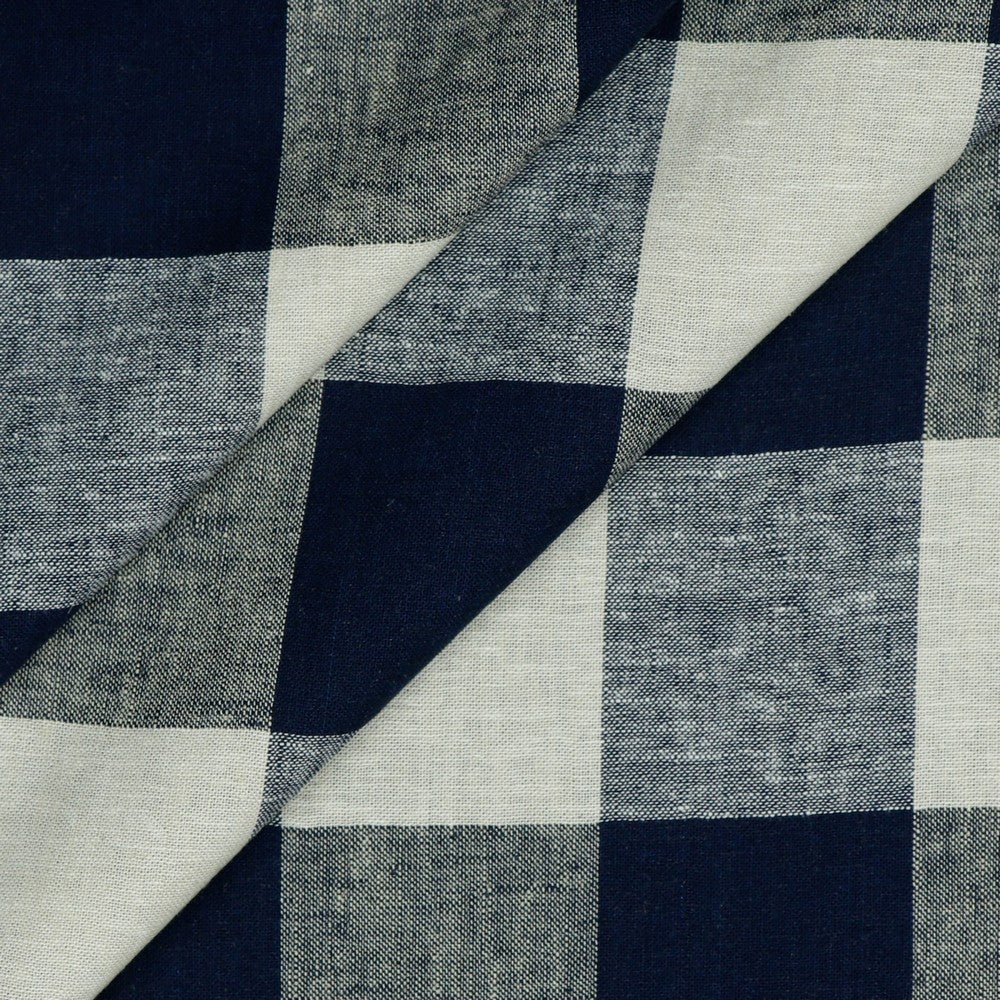 Lin avec viscose - à carreaux bleu foncé 145 g/m²
