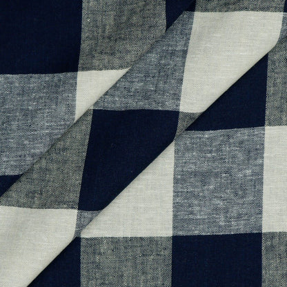 Lin avec viscose - à carreaux bleu foncé 145 g/m²