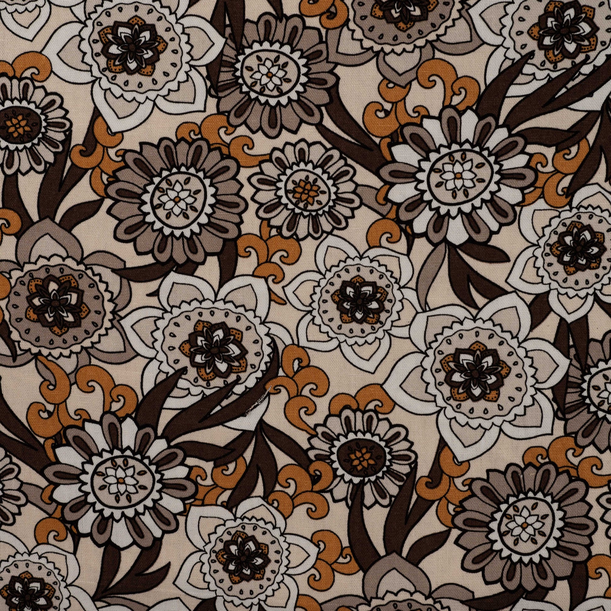 Linen and viscose fabric with vintage floral pattern – available online at Šarlotes audumi
