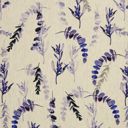 Image de lin à motif d’eucalyptus bleu en viscose – disponible en ligne chez Charlotte Tissus