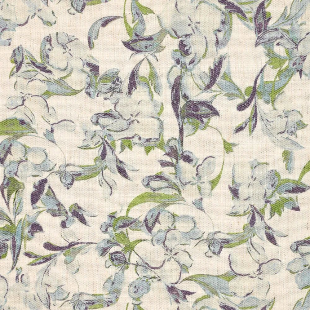 Image de lin et viscose - motif feuilles bleu-vert 120 g/m² – disponible chez Šarlotes audumi