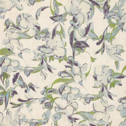 Image de lin et viscose - motif feuilles bleu-vert 120 g/m² – disponible chez Šarlotes audumi