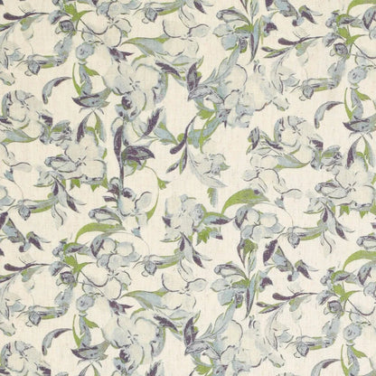 Image de lin avec viscose - motif de feuilles bleu-vert 120 g/m² – disponible chez Šarlotes audumi