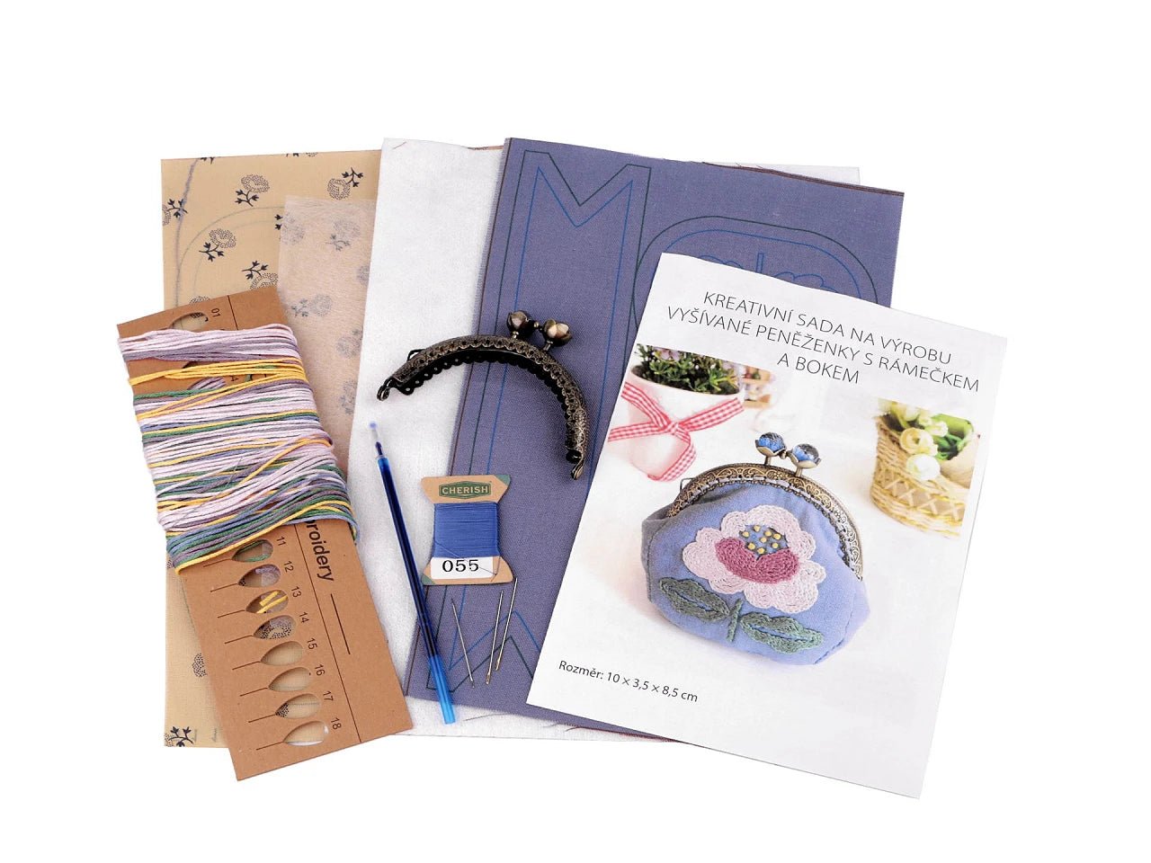 Kit de broderie pour portefeuille avec cadre métallique | bleu