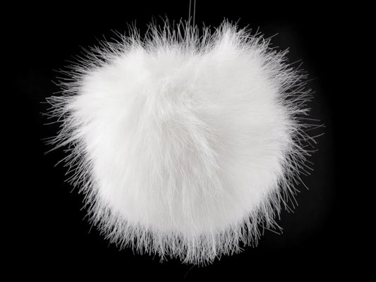 Pompon en fausse fourrure avec boucle Ø11 cm - blanc
