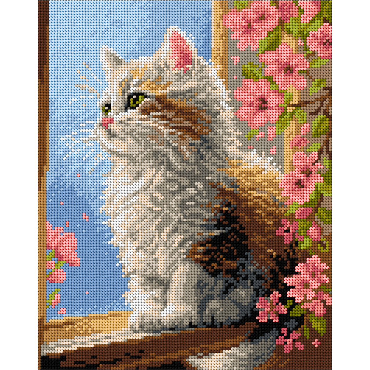 Kit de broderie MALVINA – Chat à la fenêtre, 24 × 30 cm