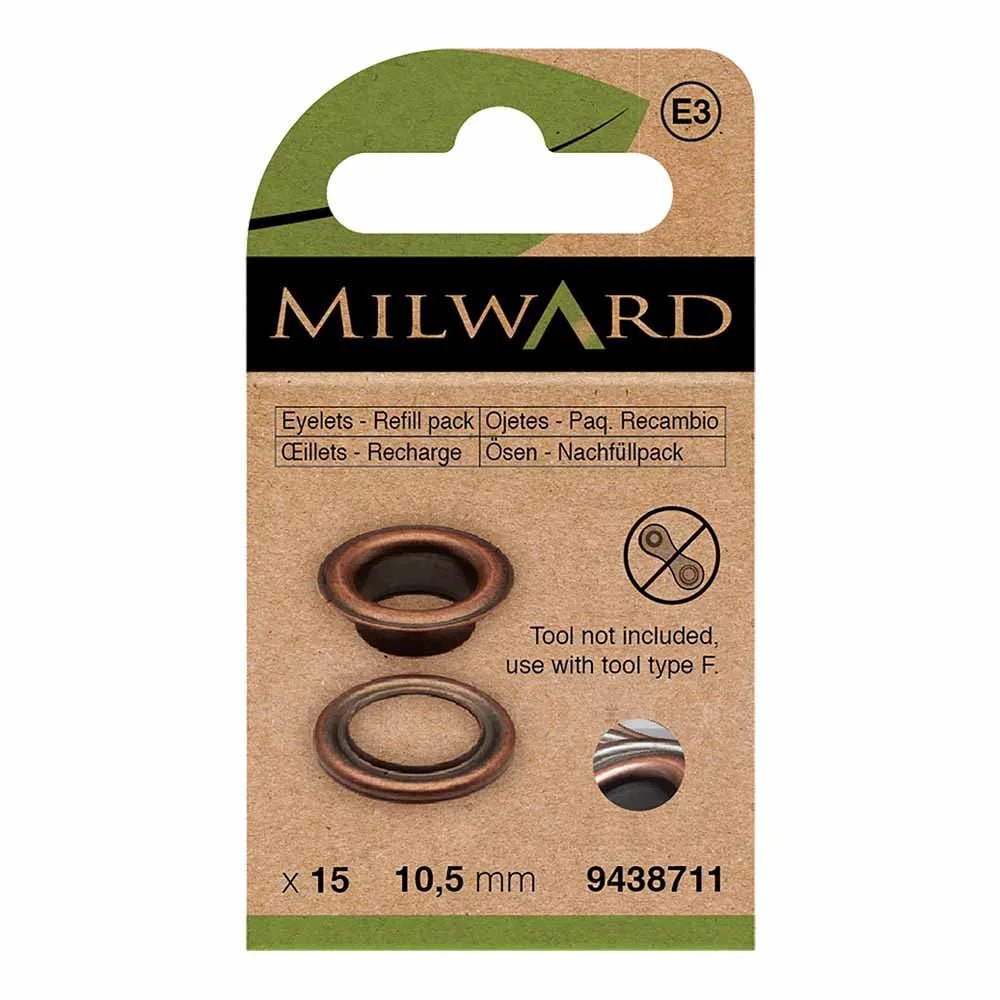 Anneaux métalliques, œillets 10,5 mm (15 pcs) Milward - antique