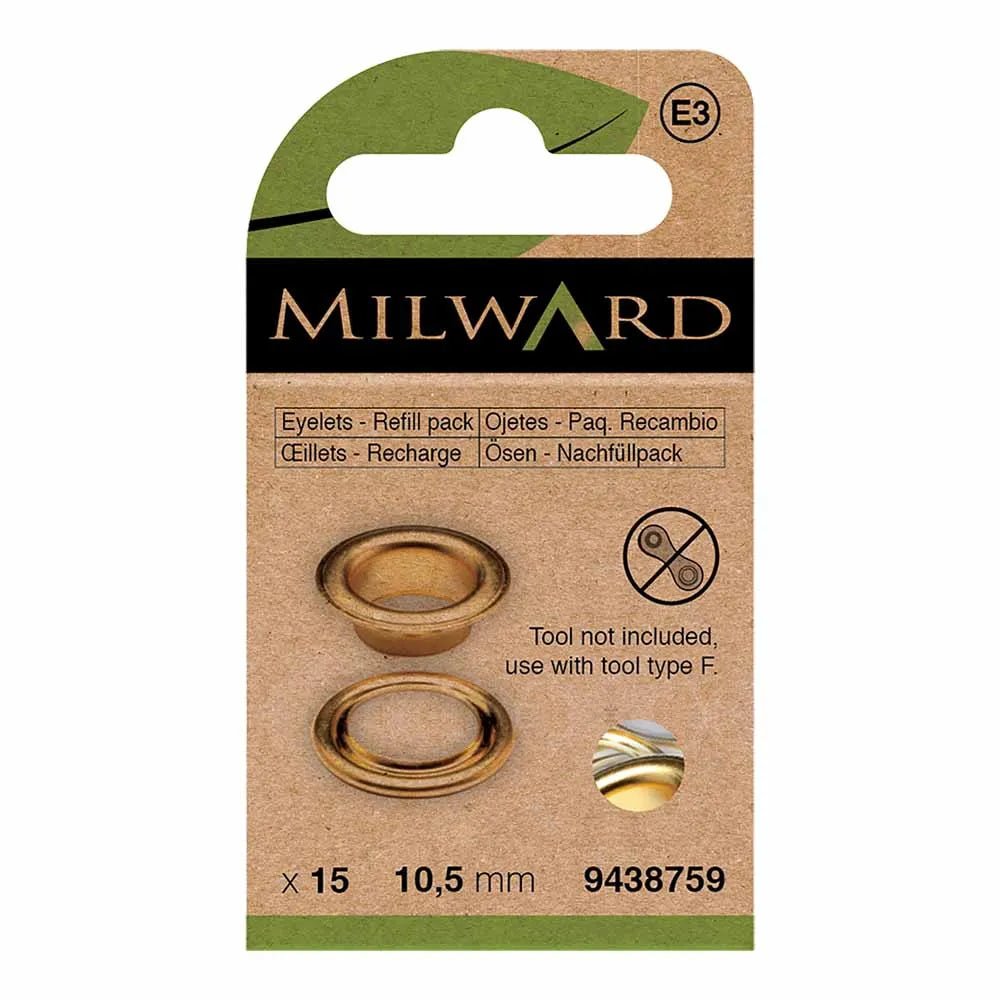 Anneaux métalliques, œillets 10.5 mm (15 pcs.) Milward - doré