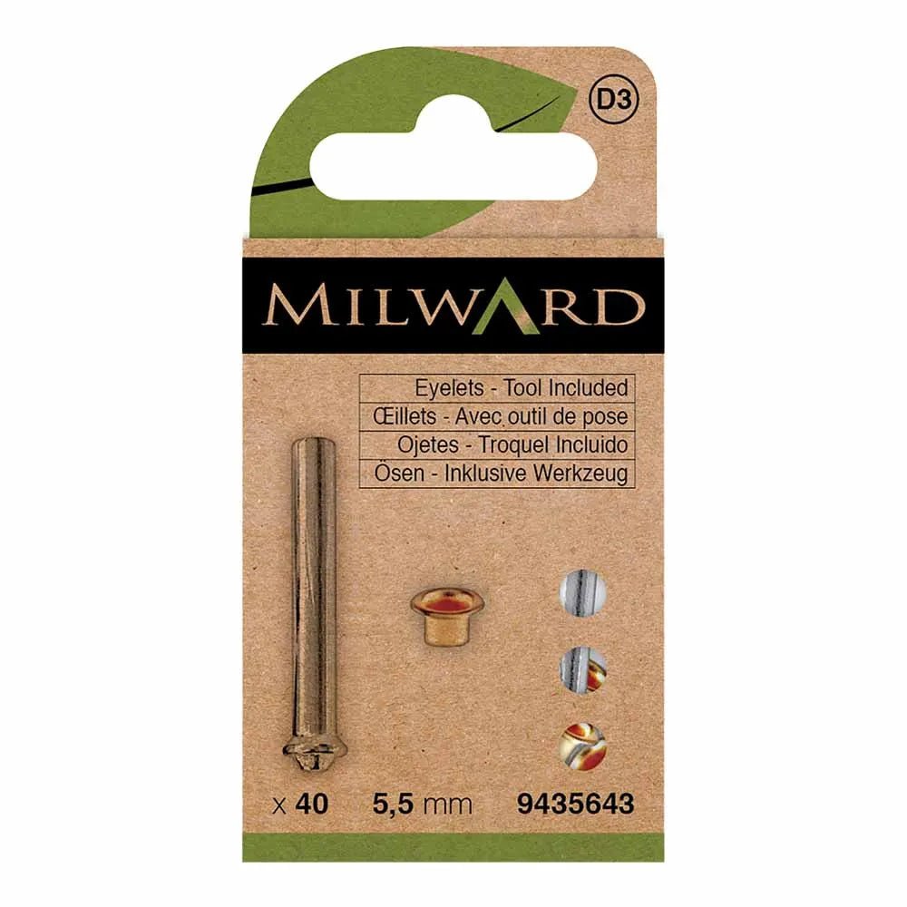 Œillets métalliques avec outil Ø 5.5mm (40 pièces) Milward - dorés