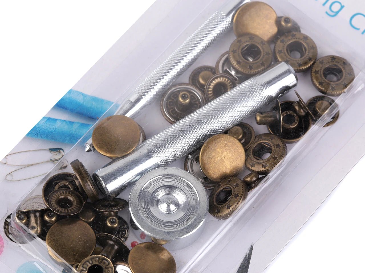 Image de boutons-pression métalliques Ø15 mm avec outil manuel | différentes teintes – disponible chez Šarlotes audumi