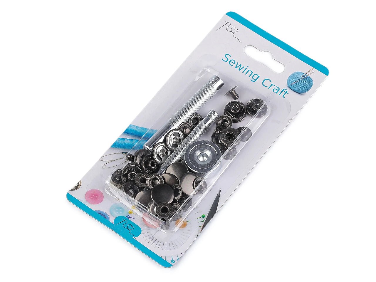 Image de boutons-pression en métal Ø15 mm avec outil manuel|de différentes teintes – disponible chez Šarlotes audumi