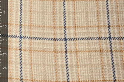 Tissu pour manteau bouclé, à carreaux crème, avec laine, 500 g/m²