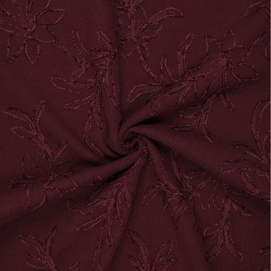 Image of coat fabric with embroidery – burgundy – available online at Šarlotes audumi