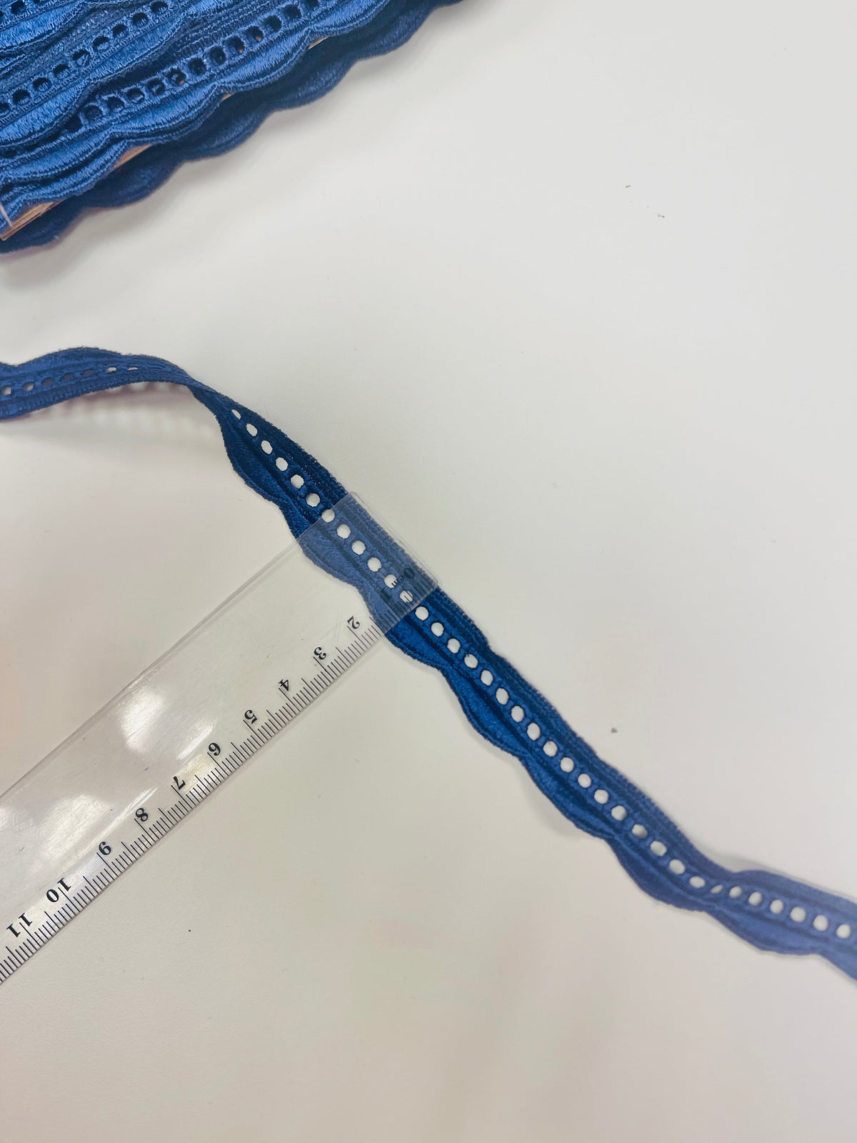 Image avec dentelle 1,5 cm bleu foncé – disponible en ligne chez Šarlotes audumi