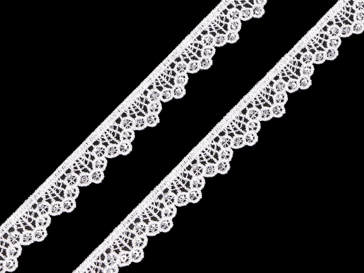 Image de dentelle à paillettes 1,4 cm - blanche – disponible chez Šarlotes audumi